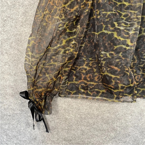 TOPSHOP Organza Blouse Size UK 12 Womens Animal Leopard Print Backless Bow Tie - Picture 5 of 9